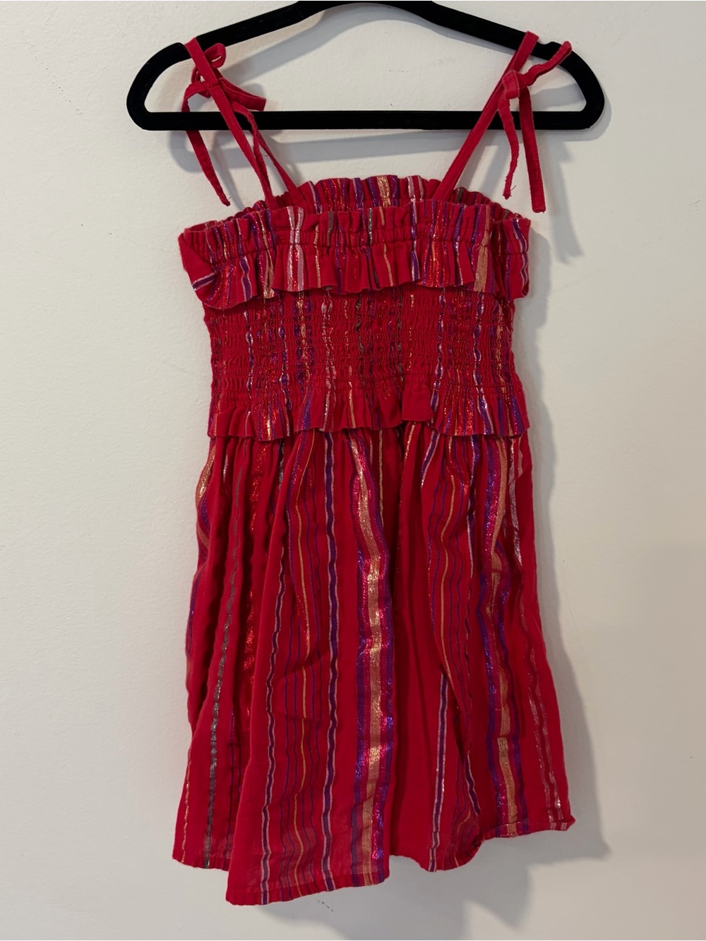 Crew cuts girls Americana Red metallic Striped Smocked Sundress